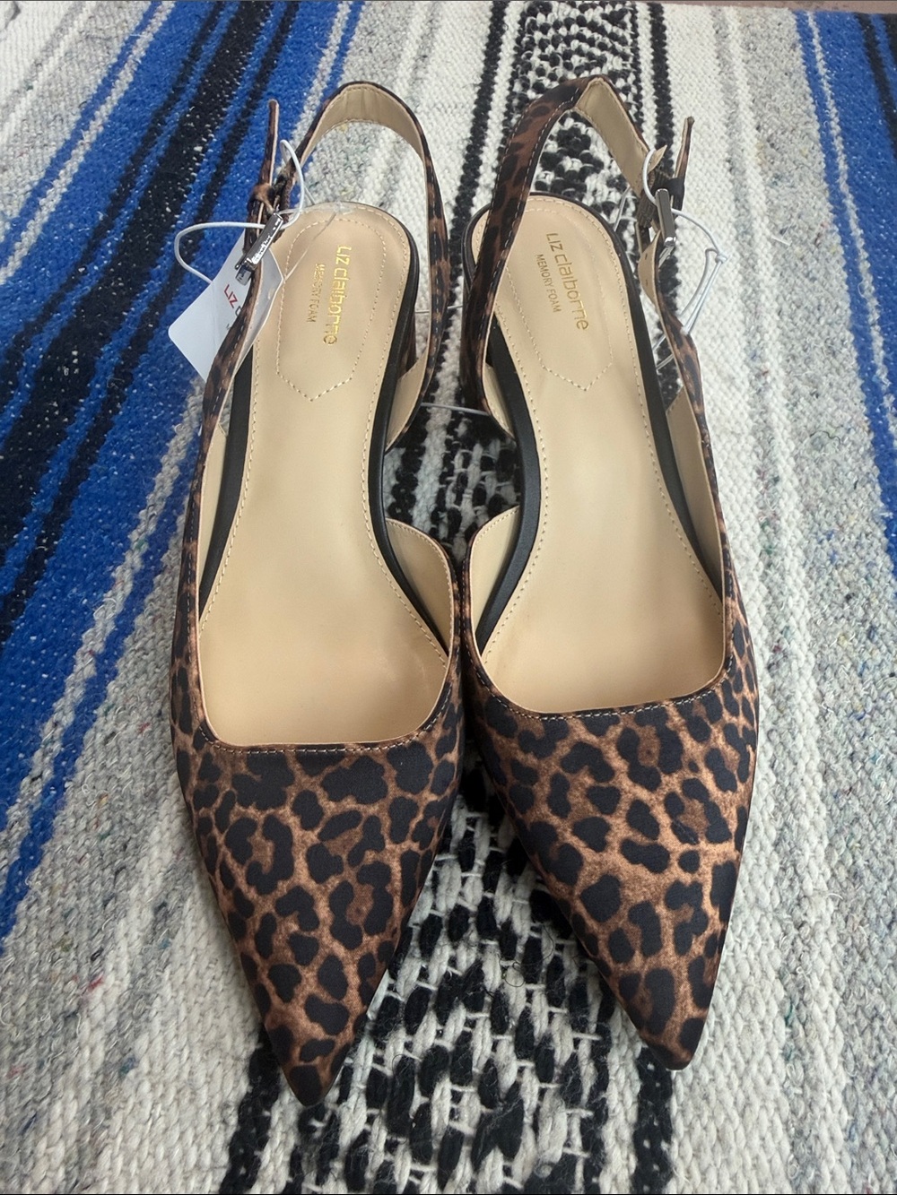 Liz Claiborne Leopard-Print Pointed Slingback Flats - Brown/Black